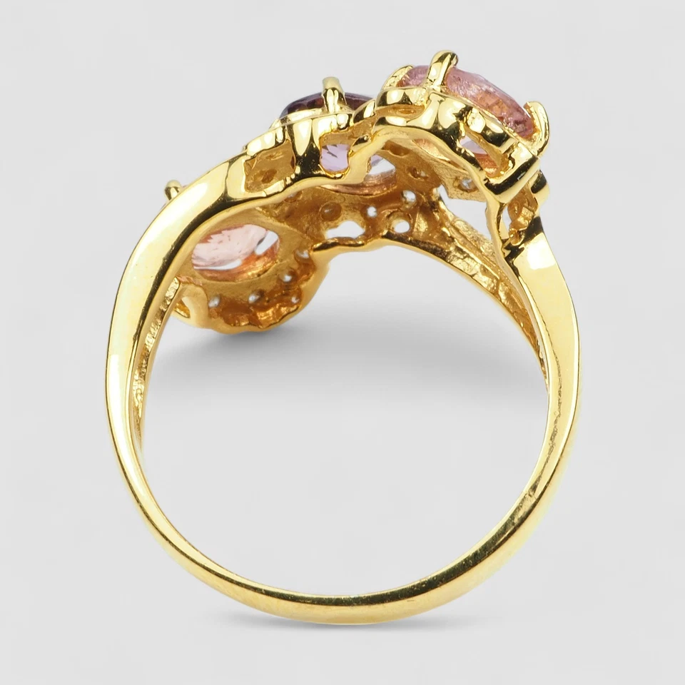 手工制作粉色紫色尖晶石2.25克拉多色石戒指925纯银 — 第 4/4 张图片