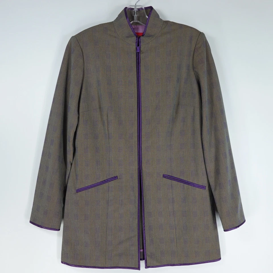 Shanghai Tang Pantalón Chaqueta Conjunto de 2 Piezas Mujer 10 Cuadros Seda Diseñador Lujo Oriental Foto 2 de 4