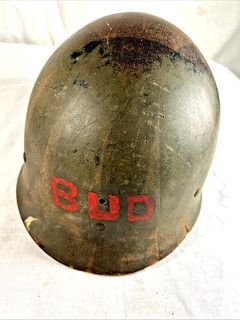 WWI US ARMY STEEL HELMET TIGER STRIPE LINER "BUD"