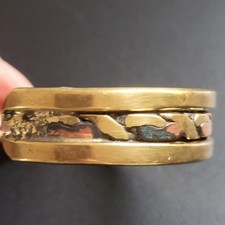 Bracelet Rigide Vintage En Cuivre Jaune Patiné - Motif Floral, Années 70, Sans Fermoir, Bon état