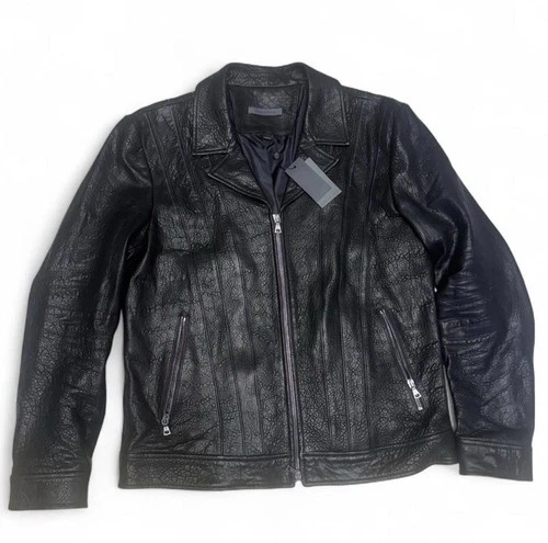 John Varvatos Men's Leather Jacket Size 50 Beaded Black - product listing photo