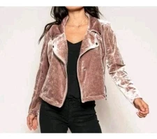 MARRAKECH Desert Mocha Fay Velvet Moto Womens Jacket Motto Glam Velvet Luxe Sz L