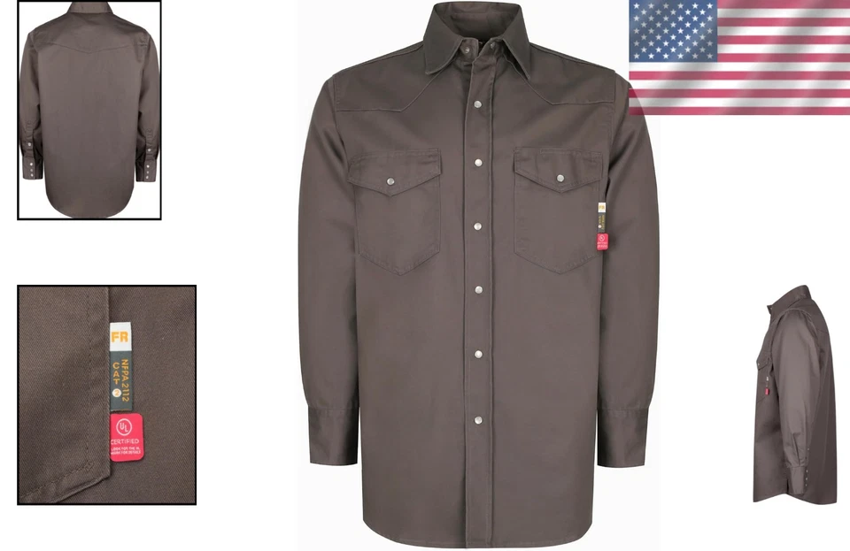 XX-Grande Camisa de Soldadura Gris Perla A Presión Para Hombre - Cómoda Resistente al Fuego Foto 2 de 4