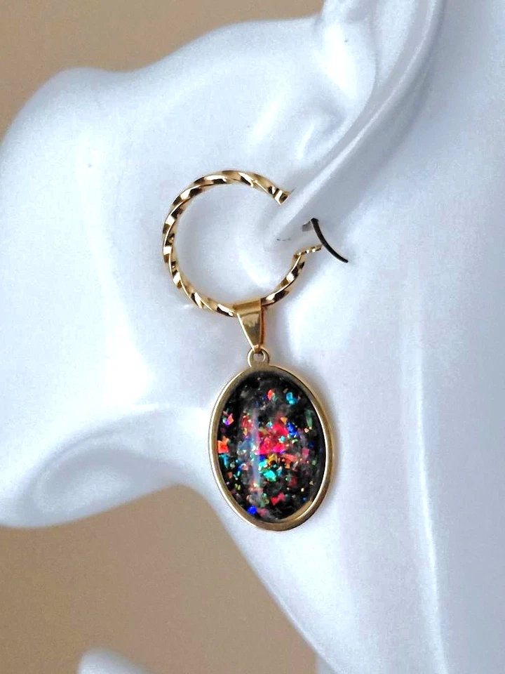 Pendientes de ópalo 18x25 mm resina joya ópalos de fuego en acero inoxidable 18 quilates GP Foto 3 de 3