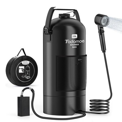 Portable Camping Shower with Battery Powered Pump, 5 Gal/20L Solar Heated Cam...