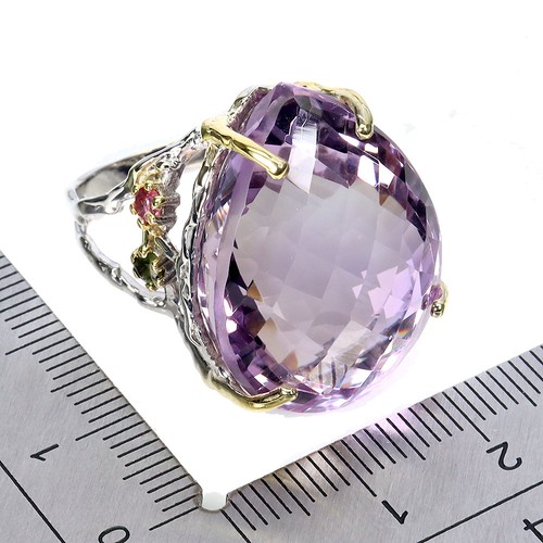 925 Sterling Silver Ring Pear Ametrine 44ct Tourmaline Handmade Gemstone Sz 7.5 - Picture 3 of 14