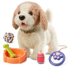 OR OR TU Walking Barking Toy Dog with Remote Control Leash, Plush Puppy Electron