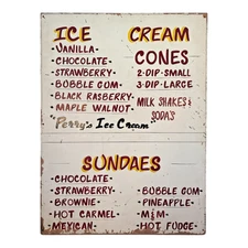 Vintage Large Perry’s Ice Cream Hand Painted Wooden Menu Board Advertising Sign