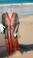 Soft Surroundings Womens Semi Sheer Kaftan 1X Boho Mediterranean Coastal Resort