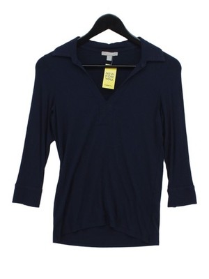 Pure Damen Top UK 8 blau Viskose mit Elasthan 3/4 Arm V-Ausschnitt Basic
