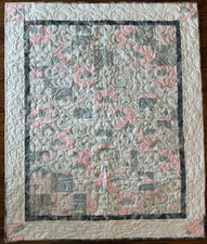 Baby Girl Handmade Flannel Quilt - Elephants- pink, gray, white NEW - 37" x 45"