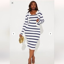 Fashion Nova Christiana Striped Sweater Midi Dress Set-Navy/combo Size 1X (NWOT)