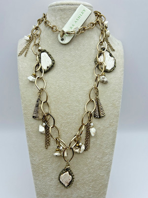 Laura Ashley Long White Turquoise Necklace Signature Tag and Price Tag on Piece
