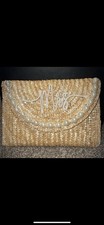 Bride  Mrs  Straw Clutch with Pearl Accents