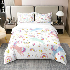 Girls Unicorn Rainbow Bedding Set for Kids Boys Girls Cute Rainbow Comforter Cov