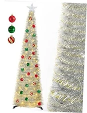5 FT Pop Up Christmas Tree with Timer Lights and 5ft Silver - Gold Edges