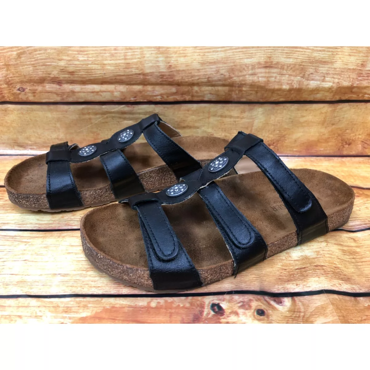Black leather slides womens best sale