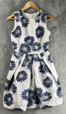 Carmen Marc Valvo Blue White Daisy Floral Fit Flare Dress 4  Preppy Classic
