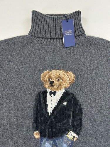 Polo Ralph Lauren Wool Cashmere Polo Bear Turtleneck Sweater - Grey - Size: XL - Picture 2 of 4