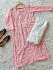 Peach Chikankari Georgette Kurta Sharara Set Ethnic Wear Salwar Kameez Dress