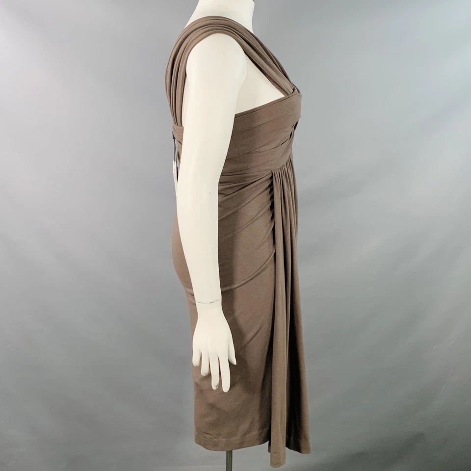 DONNA KARAN Talla L Marrón Lana Jersey Fruncido sin Mangas Midi Vestido - Imagen 3 de 4