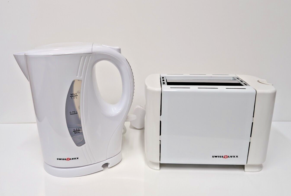 Low Wattage Cordless 1Ltr Kettle Toaster 240v Swiss Luxx WHITE Caravan