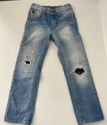 Boys Size 6 Replay Jeans Super Cute Faded Distressed Patched 118cm EUC $78 CUTE
