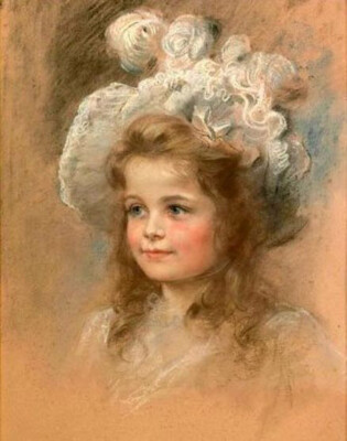 Oil painting Friedrich August Von Kaulbach lovely and cute little girl portrait