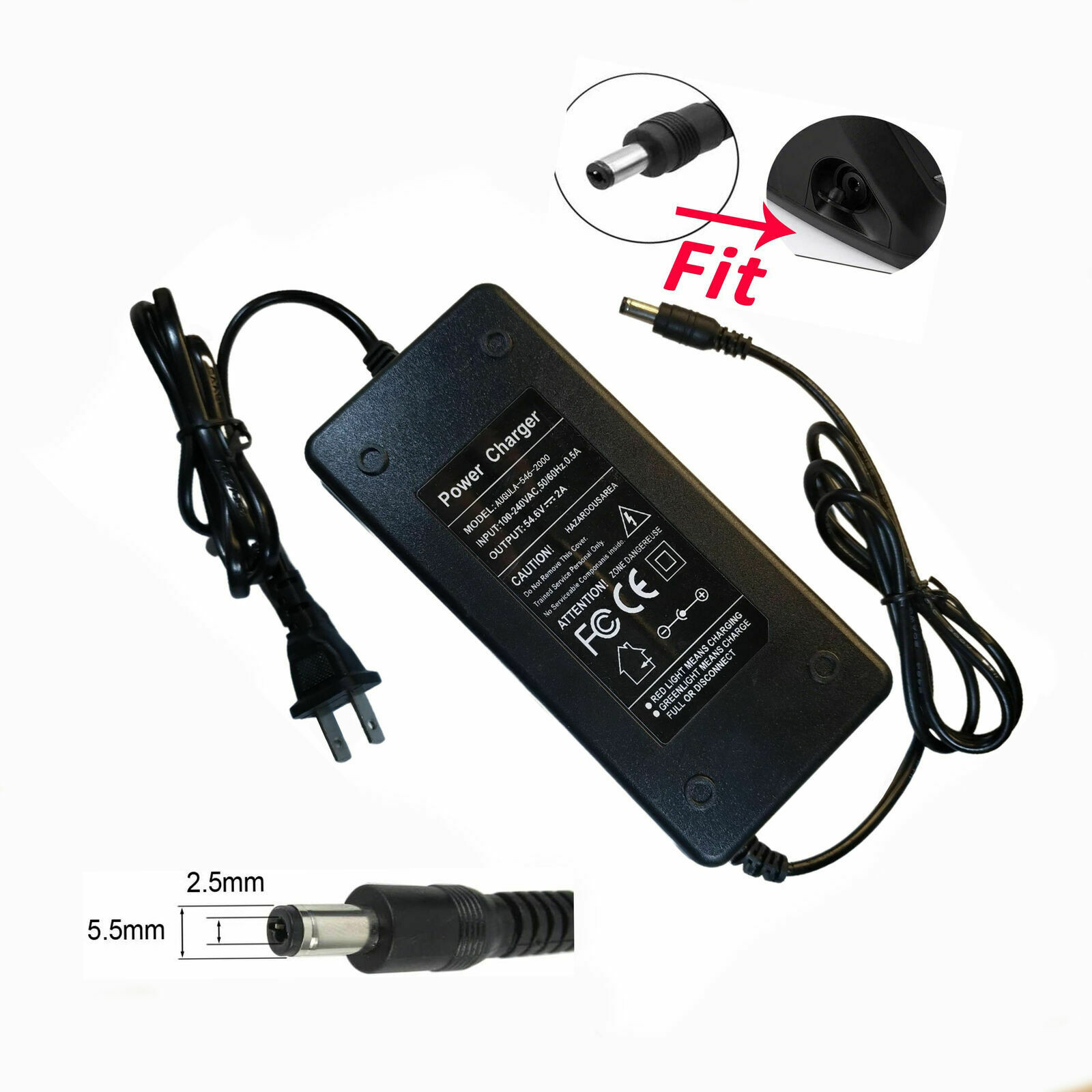 54.6V 2A Li-ion Lithium Battery Charger 48V DC Socket For Ebike Scooter NEW