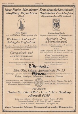 HAMBURG, Werbung 1911, Papier-Co. Edm. Obst GmbH Vertreter für Neue Papier-Manu