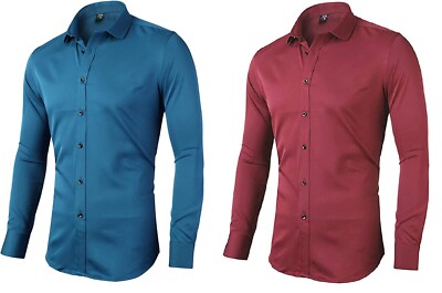 Inflation Hemd Slim Fit Langarm Freizeit Formell Button Down Arbeitshemd