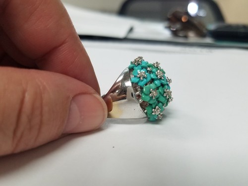 Turquoise Flower Motiff and Diamond Ring 18k Gold - Picture 6 of 6