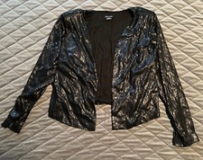 City Chic Jacket Blazer Womens Size S 16 Black Metallic Open Front Party Euc