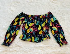 Tabitha Brown Target Womens Crop Top Lemon Linen Blend Small Off Shoulder 14975