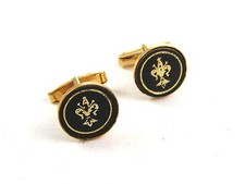 Goldtone Black Fleur de Lis Cufflinks 04212014 Unsigned