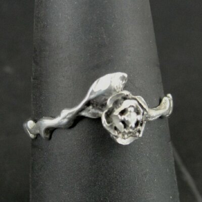 Ring Silver open Flower Leaf Stem Band Sterling 925 Size 8.5 Band Ring