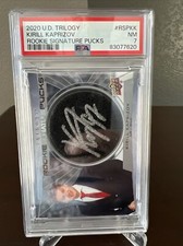20-21 UD Trilogy Rookie Signature Pucks Kirill Kaprizov Auto PSA 7 RSP-KK