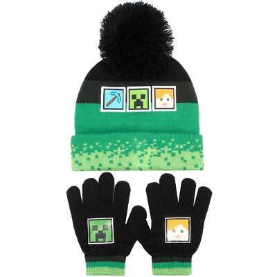 Minecraft Wintermütze & Handschuhe Set für Jungen Wollmütze & Handschuhe warm und bequem