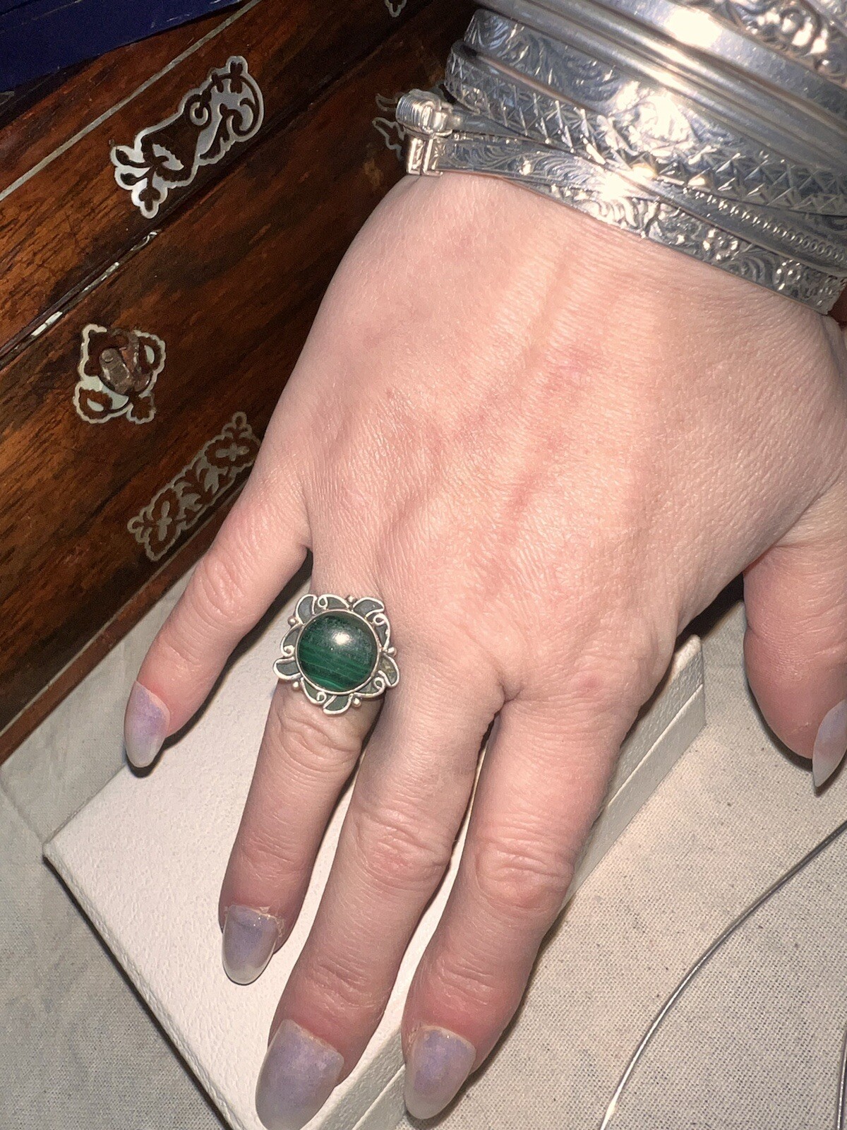 Unusual Solid Silver Adjustable Ring With Natural… - image 9