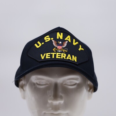 Vintage NAVY Hat VETERAN BASEBALL CAP HAT BLUE MADE IN