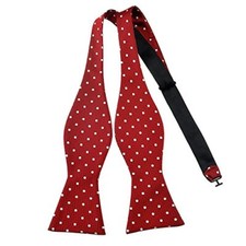 Mens Self Bow Tie Polka Dots Woven Silk Bow Ties Red  White Dots