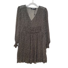 ZARA Mini Dress - Olive with Gathered Waist Detail - Lined Skirt - Size L - NWOT
