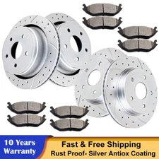 Front & Rear Drilled Rotors + Brake Pads for Dodge Ram 1500 Durango Chrysler