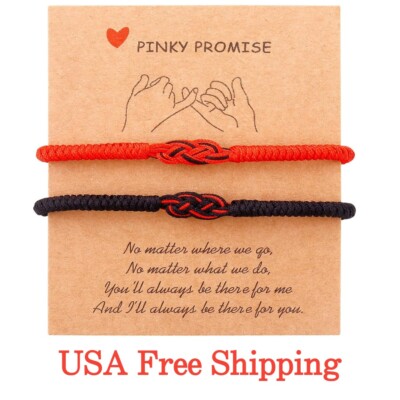 2Pcs Red Black String Braided Bracelet with Lover Knots for Couple Luck Fortune
