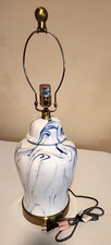 JONATHAN Y 25" Faux Blue White Marbled brass toned Ceramic Table Lamp No Shade