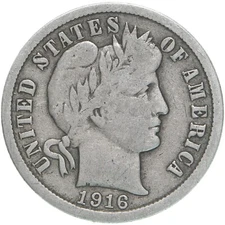 1916 Barber Liberty Dime silver great coin nice problem free G-VG FREE SHIPPING