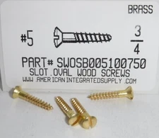 #5x3/4 Oval Head Slotted Wood Screws Solid Brass (25)