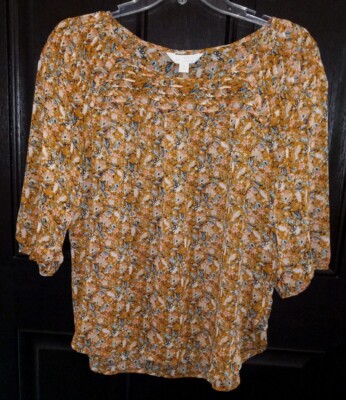 Womens Blouse LC Lauren Conrad S Multicolor Nice Design Sheer Good Condition 