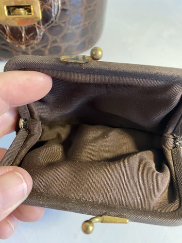 Vintage Alligator Leather Handbag Purse 40s Genuine With Coin Purse - Picture 9 of 9