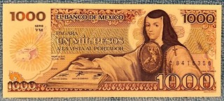 1985 Mexico 1000 Pesos Juana De Asbaje Mexican banknote SERIE PREFIX